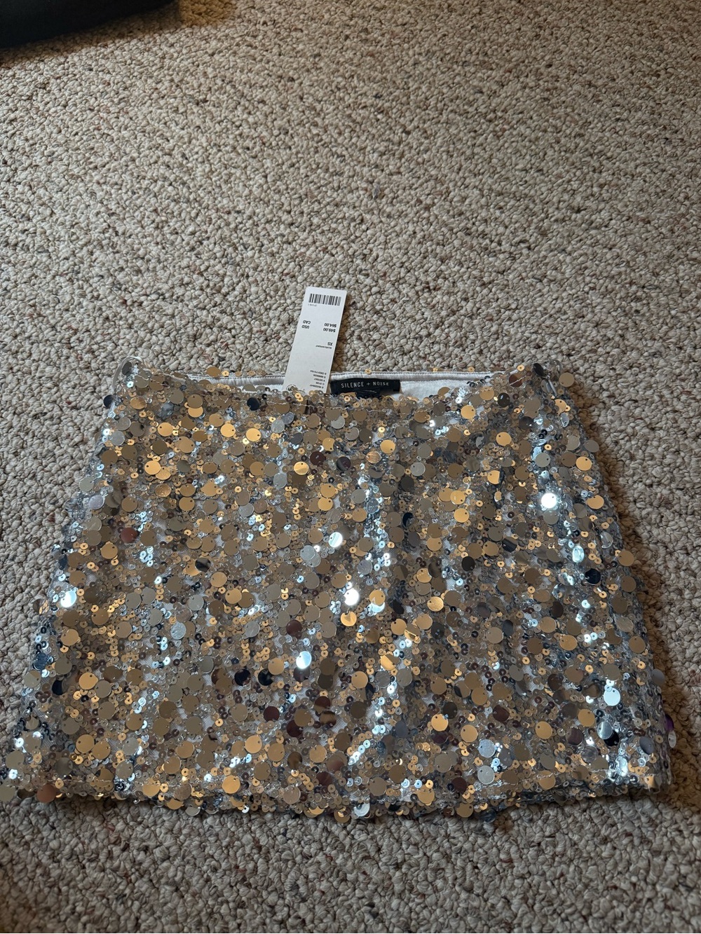 silence + noise Silver Sequin Mini Skirt